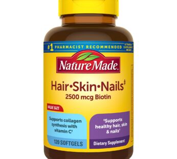 Nature Made Hair Skin and Nails with Biotin 2500 mcg, Dietary Supplement For Healthy Hair Skin and Nails Support, 120 Softgels, 120 Day Supply