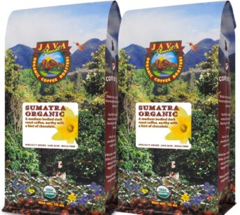 Java Planet Organic, Sumatra Single Origin Dark Roast, Smooth Full Flavored Organic Coffee Beans, Low Acid, Whole Bean Coffee Two 1LB Bags