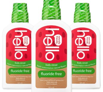 Hello Natural Watermelon Flavor Kids Fluoride Free Rinse, Alcohol Free, Vegan, SLS Free, Mouthwash for Kids Age 6 and Up, 16 Fl Oz (Pack of 3)