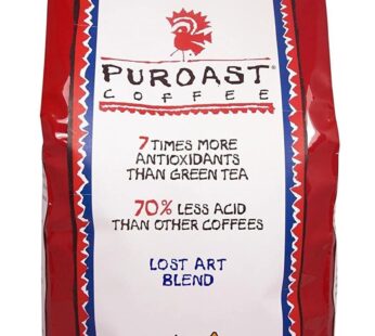 Puroast Low Acid Coffee , Whole Bean , Lost Art Blend , Medium Roast , Certified Low Acid Coffee , pH 5.5+ , Gut Health , 2.2 LB , Higher Antioxidant , Smooth for Espresso, Cold Brew & Iced Coffee
