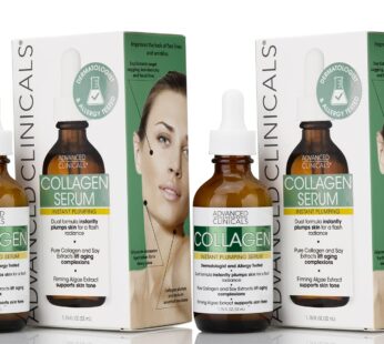 Advanced Clinicals Collagen Serum For Face | Collagen Face Serum For Skin Tightening Helps Lift, Plump & Firm Sagging Skin | Serums For Skin Care | Anti Wrinkle Boost, Fragrance Free, 1.75 Fl Oz, 2PC