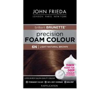 John Frieda Brown Permanent Precision Foam Hair Color Kit, Light Brown Hair Dye, 6N Light Natural Brown Hair Coloring Kit, 1 Application