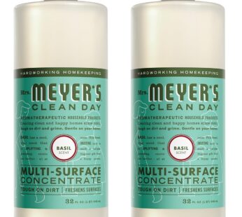 MRS. MEYER’S CLEAN DAY Multi-Surface Cleaner Concentrate, Use to Clean Floors, Tile, Counters, Basil, 32 fl. oz – Pack of 2