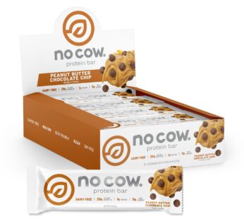 No Cow High Protein Bars, Peanut Butter Chocolate Chip – Healthy Snacks, 20g Vegan Protein, High Fiber, Low Sugar, Dairy & Gluten Free (12 Count)