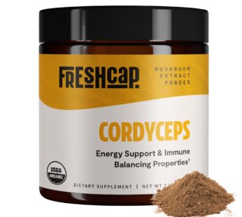 FreshCap Organic Cordyceps Mushroom Extract Powder Supplement – for Energy, Exercise Performance & Endurance – Vegan, Pure Fruiting Body Extract – Add to Coffee/Tea/Smoothies – 2.1 Ounce (60g)