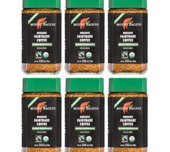 Mount Hagen 3.53oz Organic Freeze Dried Instant Decaf Coffee- 6 Pack | Eco-friendly, Fair-Trade Decaffeinated Coffee Made From Organic Medium Roast Arabica Beans [6x 3.53oz Jar]