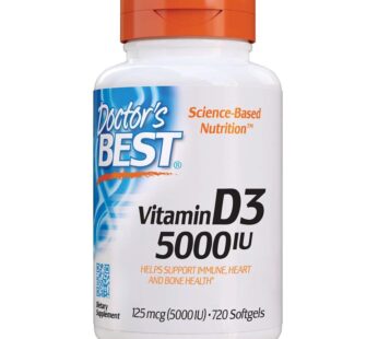 Doctor’S Best Vitamin D3, Capsule 5, 000 Iu for Healthy Bones, Teeth, Heart & Immune Support, Non-GMO, Gluten-Free, Soy Free, 720 Count (Pack of 1)