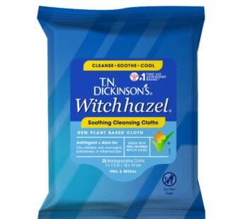 T.N. Dickinson’s Witch Hazel New Soothing MultiUse Cleansing Cloth, Clear, 25 Count