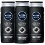 Nivea Men DEEP Active Clean Charcoal Body Wash, Cleansing Body Wash with Natural Charcoal, 3 Pack of 16.9 Fl Oz Bottles
