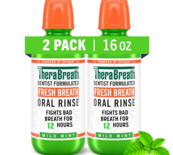 TheraBreath Fresh Breath Mouthwash, Mild Mint Flavor, Alcohol-Free, 16 Fl Oz (2-Pack)