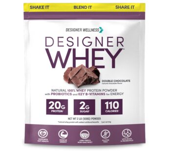 Designer Wellness, Designer Whey, Natural Whey Protein Powder with Probiotics, Fiber, and Key B-Vitamins for Energy, Gluten-Free & Kosher, Double Chocolate, 2 lb