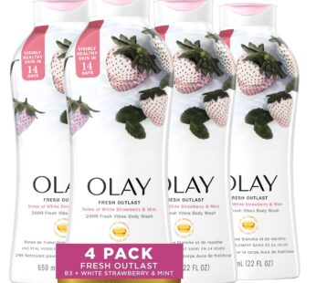 Olay Fresh Outlast White Strawberry & Mint Scent Body Wash for Women, 22 fl oz (Pack of 4)