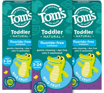 Tom’s of Maine Fluoride-Free Toddler Training Toothpaste, Mild Fruit, 1.75 oz. 3-Pack (Packaging May Vary)