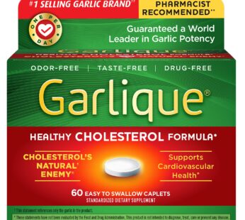 Garlique Garlic Extract Supplement, Healthy Cholesterol Formula, Odorless & Vegan-Friendly, 60 Caplets