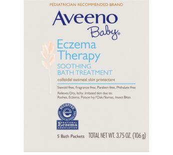 Aveeno Baby Eczema Therapy Soothing Bath Treatment for Relief of Dry, Itchy and Irritated Skin, Made with Soothing Natural Colloidal Oatmeal, 5 ct.