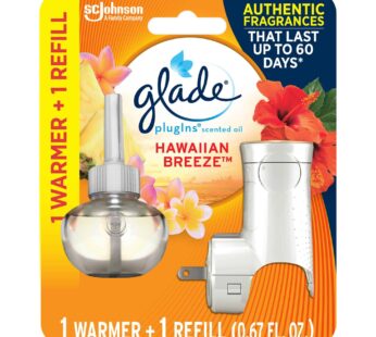 Glade PlugIns Refills Air Freshener Starter Kit, Scented Oil for Home and Bathroom, Hawaiian Breeze, 0.67 Fl Oz, 1 Warmer + 1 Refill