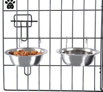 Set of 2 Stainless-Steel Dog Bowls – Cage, Kennel, and Crate Hanging Pet Bowls for Food and Water – 8oz Each and Dishwasher Safe by PETMAKER, Silver