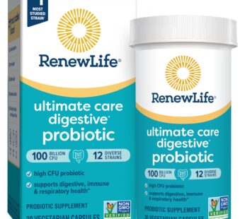 Renew Life Ultimate Care Probiotic Capsules, Daily Supplement Supports Respiratory, Digestive and Immune Health, L. Rhamnosus GG, Dairy, Soy and gluten-free, 100 Billion CFU, 30 Count