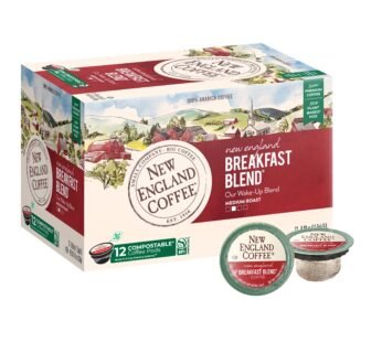 New England Coffee Breakfast Blend Medium Roast Single Serve Pods, 12ct Box (Pack of 1)