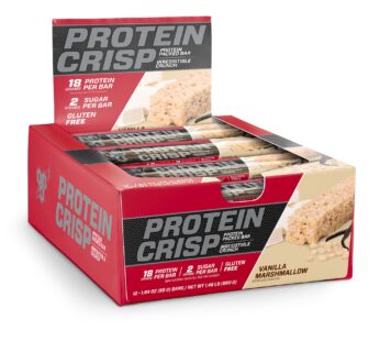 BSN Protein Crisp Bar, Protein Snack Bars, Crunch Bars with Whey Protein and Fiber, Gluten Free, Vanilla Marshmallow, 12 Count (Packaging May Vary)