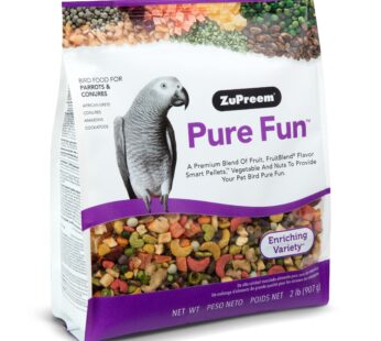 ZuPreem Pure Fun Bird Food for Parrots & Conures, 2 lb – Blend of Fruit, FruitBlend Pellets, Vegetables, Nuts for African Greys, Senegals, Amazons, Eclectus, Small Cockatoos