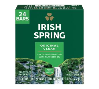 Irish Spring Bar Soap for Men, Original Clean, Smell Fresh and Clean for 12 Hours, Men Soap Bars for Washing Hands and Body, Mild for Skin, Recyclable Carton, 3.7 Ounce – 3 Count (Pack of 8)