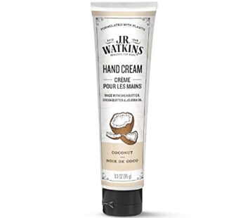 J.R. Watkins Natural Moisturizing Hand Cream, Coconut, Hydrating Hand Moisturizer with Shea Butter, Cocoa Butter, and Avocado Oil, USA Made and Cruelty Free, 3.3oz