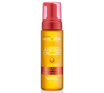 Creme of Nature Argan Oil Foaming Mousse, Style & Shine, Creates Soft Wraps, Defines Curls, Prevents Frizz & Adds Exotic Shine, 7 Fl Oz