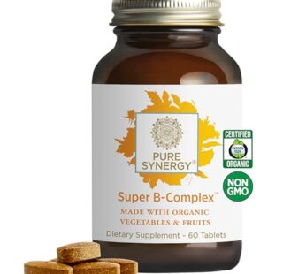 PURE SYNERGY Super B-Complex | Vitamin B Complex Made with Organic Whole Foods | Vegan Supplement with Natural Vitamin B12, Niacin, and Folate | for Energy, Focus and Mood Support (60 Tablets)