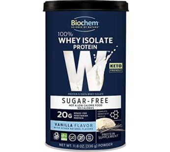 Biochem 100% Whey Sugar-Free Vanilla 20g, 11.8oz, Certified Vegetarian, Certified Gluten Free, Certified Non-GMO Tested, Keto Friendly, Grass-Fed?