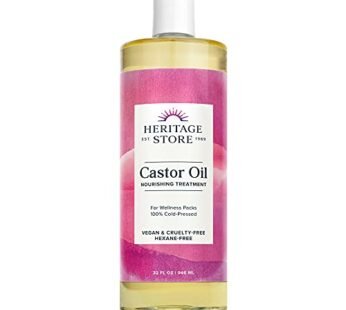 HERITAGE STORE Castor Oil, Cold Pressed, Rich Hydration for Vibrant Hair & Skin, Bold Lashes & Brows, No Hexane (32 Fl Oz)