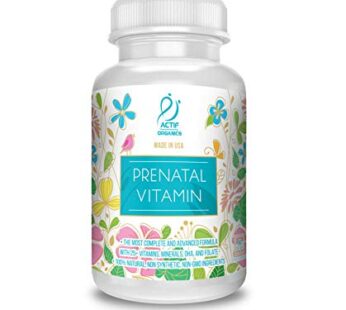 Actif Organic Prenatal Vitamin with 25+ Organic Vitamins, 100% Natural, DHA, EPA, Omega 3, and Organic Herbal Blend – Non-GMO, 90 Count