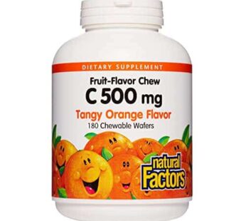 Natural Factors, Kids Chewable Vitamin C 500 mg, Supports Immune Health, Bones, Teeth and Gums, Tangy Orange, 180 Count (Pack of 1)