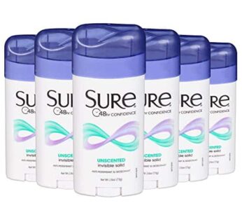 SURE, Antiperspirant Deodorant, Solid, Unscented, 2.6 Ounce (Pack of 6)