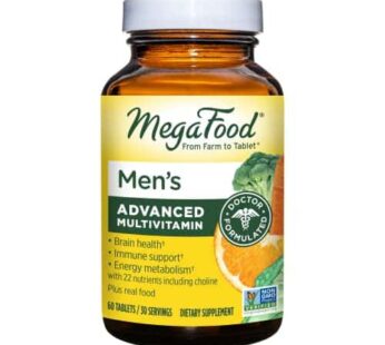 MegaFood Men’s Advanced Multivitamin for Men – Doctor -Formulated – Choline, Vitamin B12, Vitamin D, Vitamin C & Zinc – Brain Health & Immune Support – Non-GMO – Vegetarian – 60 Tabs (30 Servings)