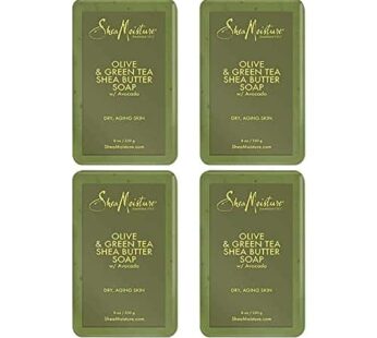 SheaMoisture Shea Butter Bar Soap, Olive & Green Tea, Essential Oils, Skin Care Routine, Olive Oil Soap Bar for Face & Body, Avocado Oil, Rich in Vitamin E, Sensitive Dry Skin (4 Pack – 8 Oz Ea)