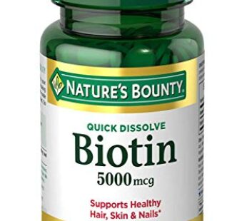 Nature’s Bounty Biotin, Vitamin Supplement, Supports Metabolism for Cellular Energy and Healthy Hair, Skin, and Nails, 5000 mcg, 60 Quick Dissolve