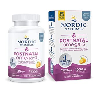 Nordic Naturals Postnatal Omega-3, Lemon – 60 Soft Gels – 1120 Total Omega-3 + 1000 IU Vitamin D3 – Formulated for New Moms; Supports Optimal Wellness, Positive Mood, Healthy Metabolism – 30 Servings