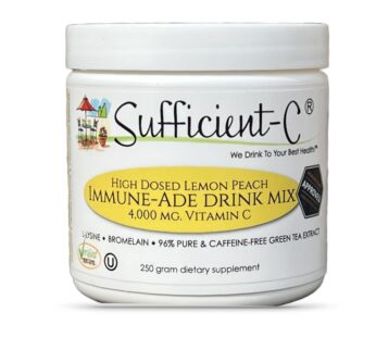 Sufficient-C High-Dosed 4000 mg. Vitamin C Lemon Peach Immune-Ade Drink Mix 250 gram size – Refreshing with Generously Dosed L-lysine, Bromelain & 96% Pure, Caffeine-Free Green Tea Extract