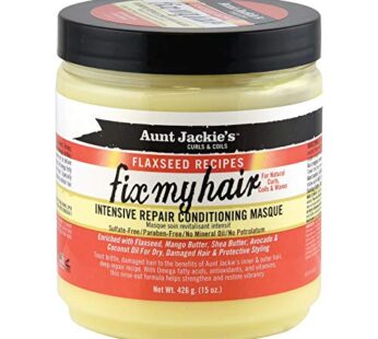 Aunt Jackie’s Flaxseed Recipes Fix My Hair, Intensive Repair Conditioning Masque, Helps Prevent and Repair Damaged Hair, 15 Ounce jar