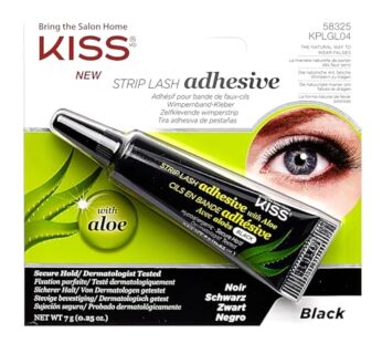 KISS Black Strip Lash Adhesive with Aloe, Dermatologist Tested, Formaldehyde Free, Non-Irritant, Contact Lens Friendly, Secure Hold, Contains Latex, with Control Nozzle Tip, 0.24 Ounce