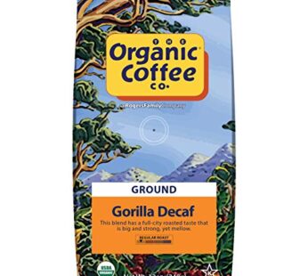 The Organic Coffee Co. Ground Coffee – Gorilla Decaf (12oz Bag), Medium Roast, Swiss Water Processed, USDA Organic