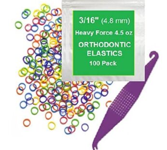 3/16 Inch Orthodontic Elastic Rubber Bands, 100 Pack, Neon, Heavy 4.5 Ounce Small Rubberbands Dreadlocks Hair Braids Fix Tooth Gap, Free Elastic Placer for Braces