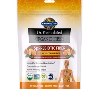 Garden of Life Dr Formulated Organic Fiber Supplement Powder Citrus, Sugar Free, Psyllium Free Prebiotic Superfoods, Constipation Relief and Hunger Control for Men and Women, 32 Servings