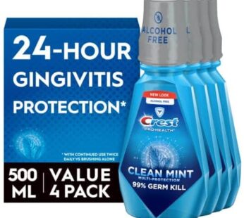 Crest Pro-Health Multi-Protection Mouthwash, CPC Antigingivitis/Antiplaque Mouthwash, Clean Mint, 500 mL (16.9 Fl Oz ), Pack of 4