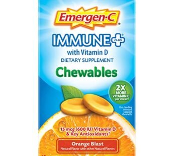 Emergen-C Immune+ Chewables 1000mg Vitamin C with Vitamin D Tablet, Immune Support Dietary Supplement for Immunity, Orange Blast Flavor – 42 Count