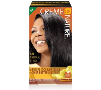 Moisture Rich Liquid Hair Color by Creme of Nature, C11 Natural Black, with Shea Butter Conditioner, 1 Application