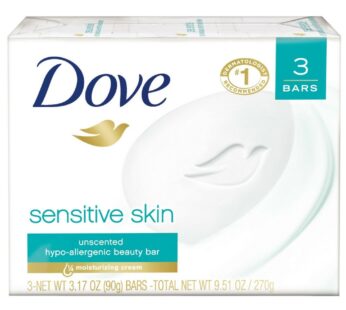 Dove Sensitive Skin Beauty Bar, Unscented, 3 Count, Pack of 1