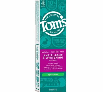 Tom’s of Maine Fluoride-Free Antiplaque & Whitening Natural Toothpaste, Spearmint, 5.5 oz.