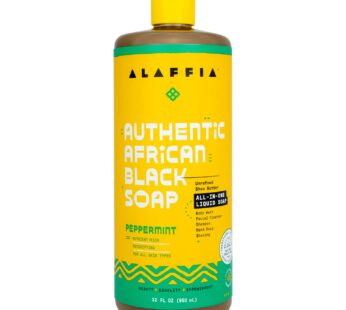 Alaffia Skin Care, Authentic African Black Soap, All in One Liquid Soap, Acne Face Wash, Moisturizing Body Wash, Shampoo, Shaving Soap, Shea Butter, Peppermint 32 Fl Oz